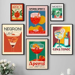 Affiches imprimées de dessin animé pour la décoration de la maison, jus de fruits, Mojito, Aperol, Spritz, Sangria Clics, Negroni, peinture sur toile, club, bar, boutique small picture n° 2