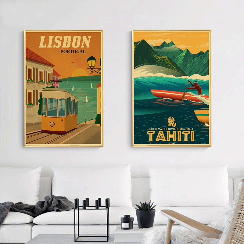 TAHITI-Affiches murales rétro vintage, peinture d'art, vues détaillées, New York, Londres, Italie, voyage, villes, paysage n° 3