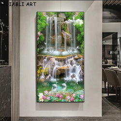 Nature Paysage Affiches et Gravures Moderne Cascade Arbre Lotus Image Toile Peinture Mur Art pour Salon Décoration de La Maison small picture n° 6