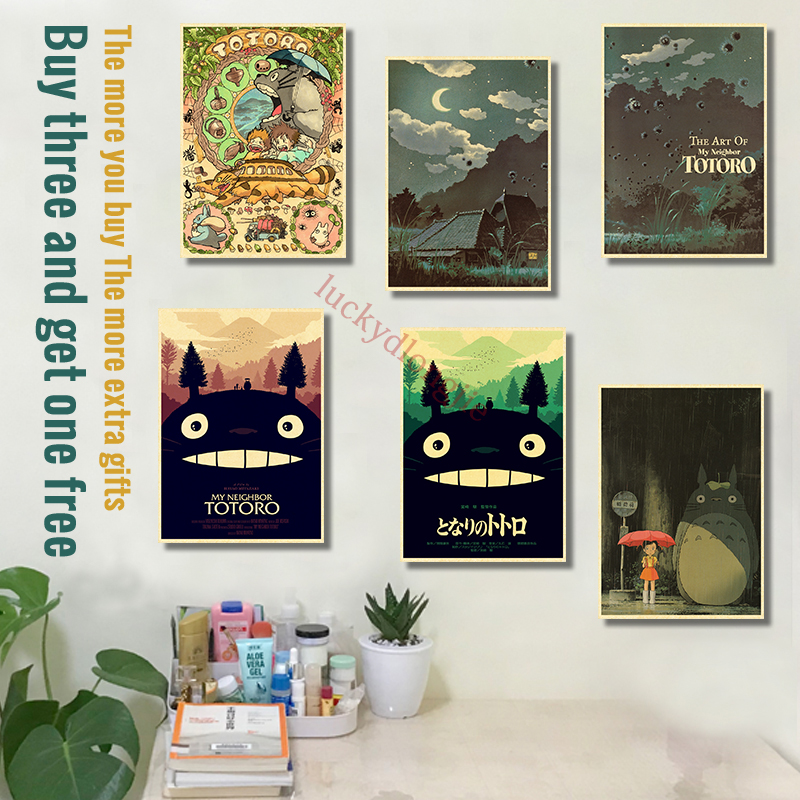 Affiches Murales de Dessin Animé Japonais Totoro, Affiche Vintage en Papier Kraft, Peinture Artistique Sans Cadre, Autocollants pour Salon et Maison n° 2