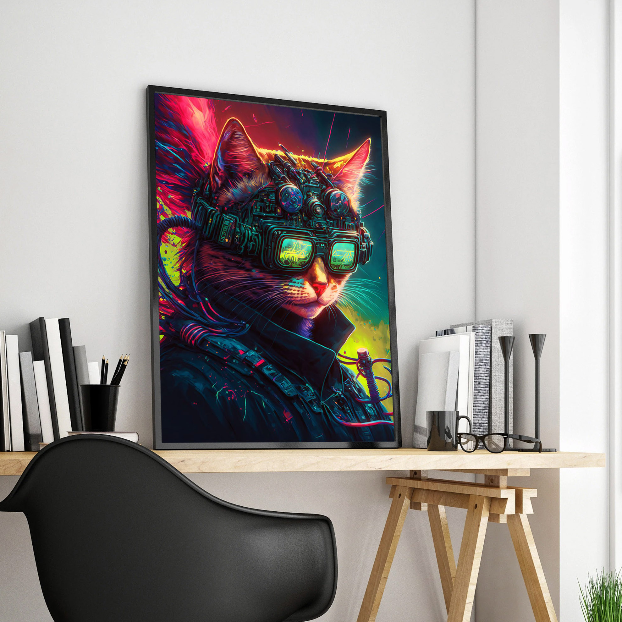 Affiche de jeu vidéo Neon Punk Vr des années 80, impression sur toile esthétique, art mural pour la maison, espace, chat, ville, samouraï, décor de chambre Kawaii Gamer n° 3