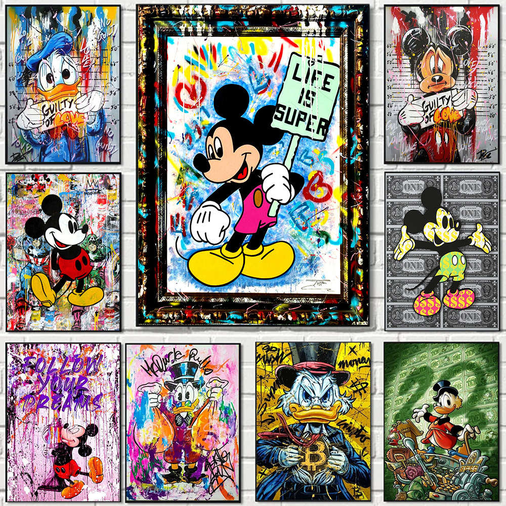 TureDonald Duck McDuck Bitcoin Money Disney Cartoon Graffiti Art mural sur toile, affiche imprimée pour salon, cadeau de décoration d'intérieur, mode n° 1