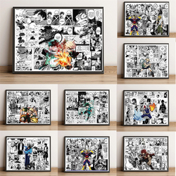 My Hero Academia Anime Figure Poster, Bakugo Tpistolet oki Dine-hawks Cartoon, Black and White Manga Decoration, Canvas Wall Art Decor small picture n° 1