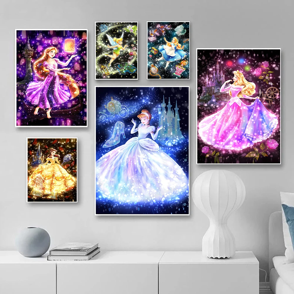 Toile avec Personnages de Disney, Blanche-Neige, Cendrillon, Princesse de la Forêt, Affiches et Imprimés, Art Mural, Image pour Décoration de Maison n° 1