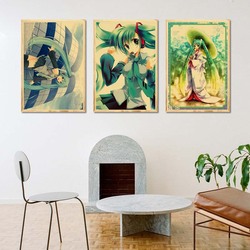 Affiche de chanteur de dessin animé Miku, papier Kraft imprimé HD, images murales rétro, peinture décorative pour chambre à coucher, cadeaux de décoration pour la maison small picture n° 3