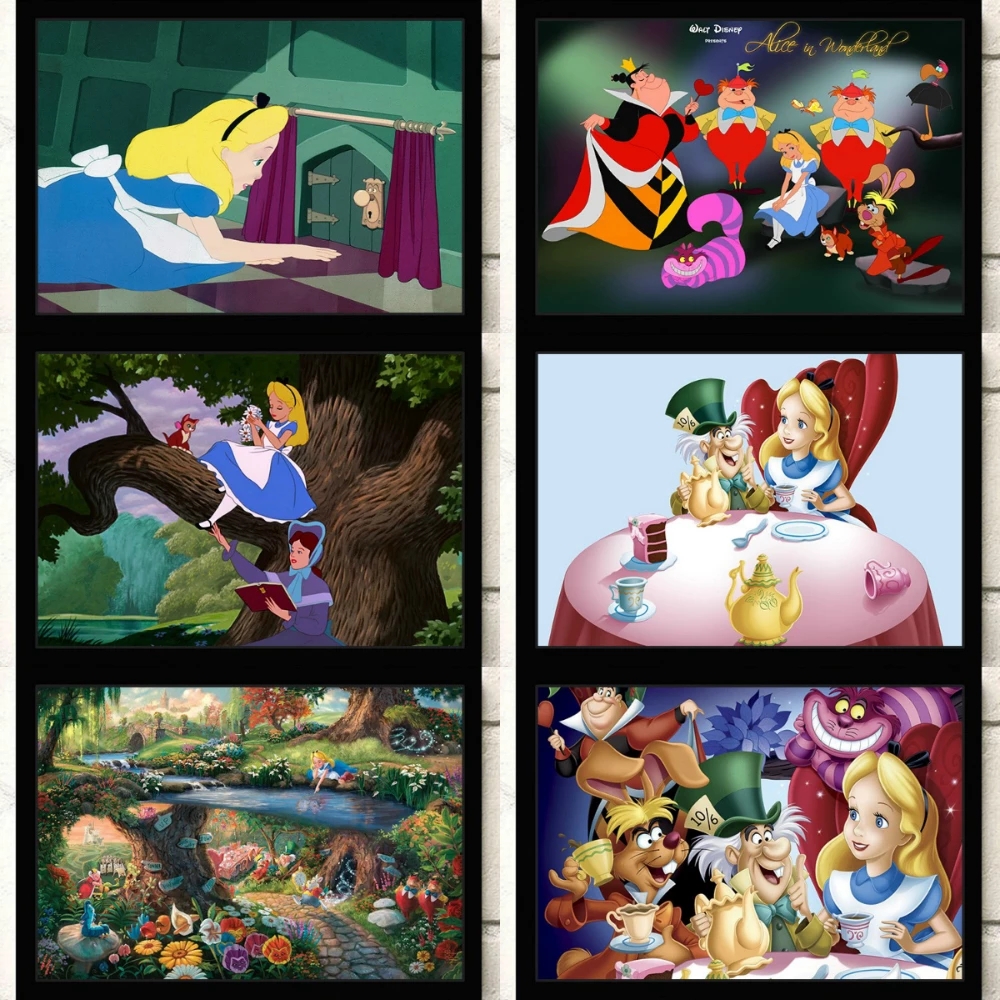 Toile modulaire Disney Alice au pays des merveilles, oeuvre murale Anime, impression HD, affiche personnalisée, décoration de la maison, salon n° 1