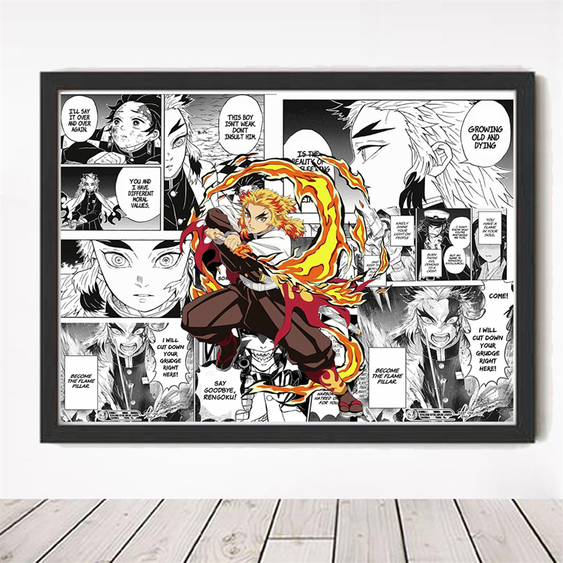 Pop Anime Figure Demon Slayer Poster Set, Comic Movie Cartoon, Black and White Manga Canvas Print, Wall Art, Kids Room Decor, Kawaii n° 2