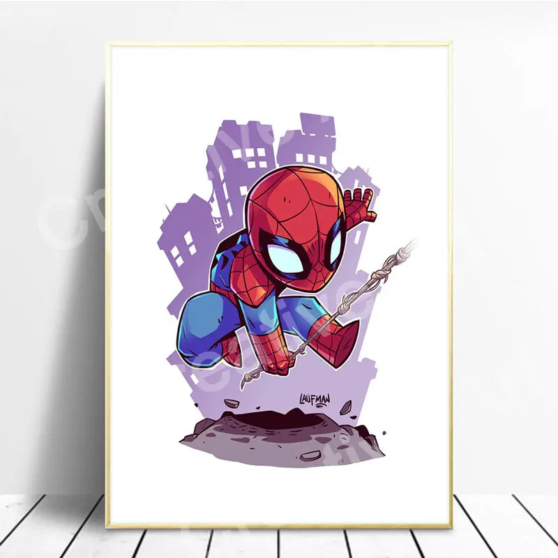 Affiche d'art Marvel Avengers, peinture sur toile aquarelle de dessin animé, Thor, Iron Man, image MEDK, peinture murale mignonne pour la décoration de la chambre de bébé n° 4