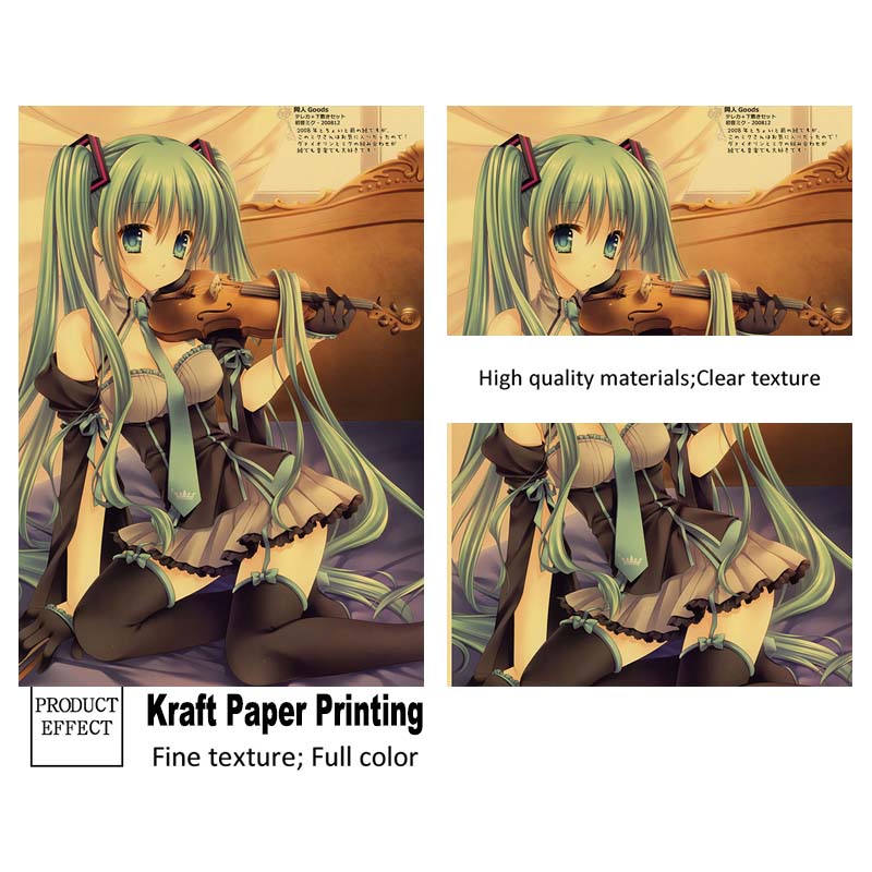 Affiche de chanteur de dessin animé Miku, papier Kraft imprimé HD, images murales rétro, peinture décorative pour chambre à coucher, cadeaux de décoration pour la maison n° 4