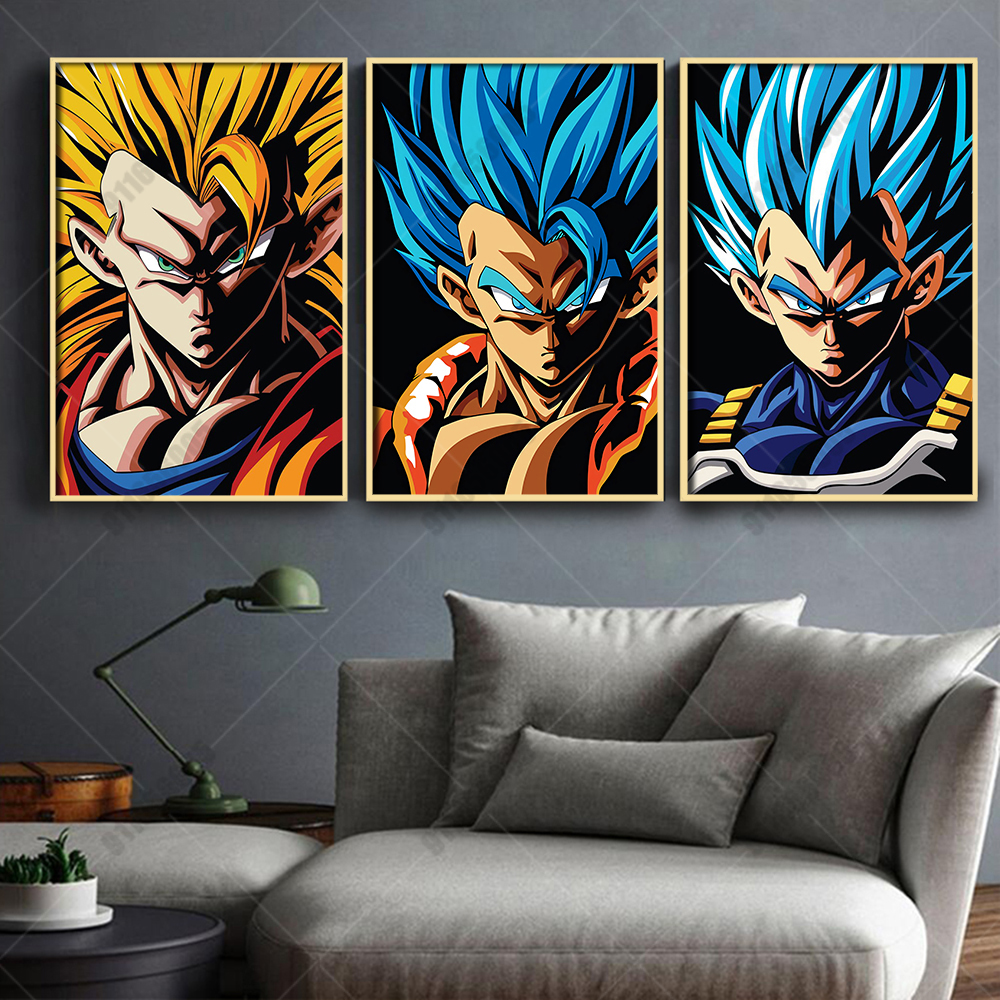 Art mural d'anime périphérique Dragon Ball, affiche de peinture sur toile, impression de Goku, figurine de dessin animé Vegeta, décor de chambre, cadeau de fond n° 2