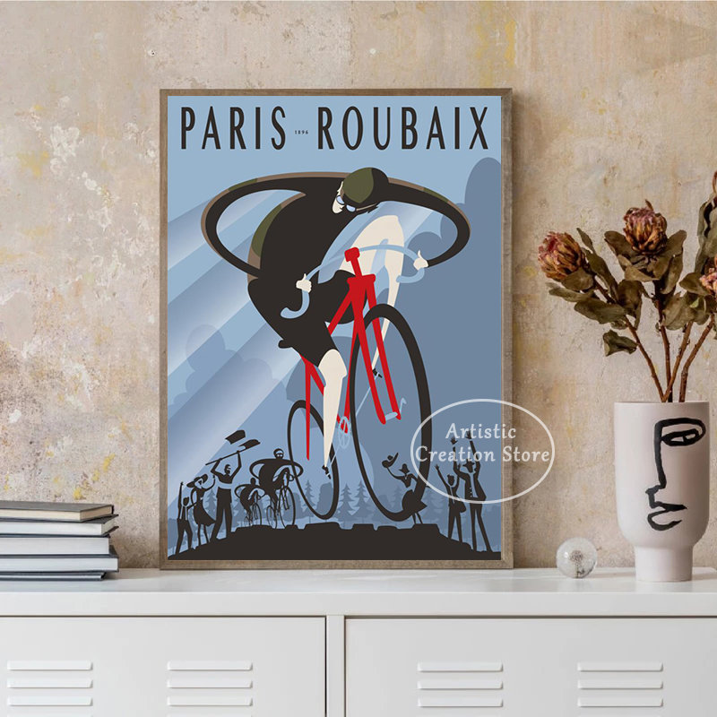 Affiche de vélo classique Tour de France, imprimés d'art rétro, peinture sur toile, décoration minimaliste de salon, images murales de maison n° 4