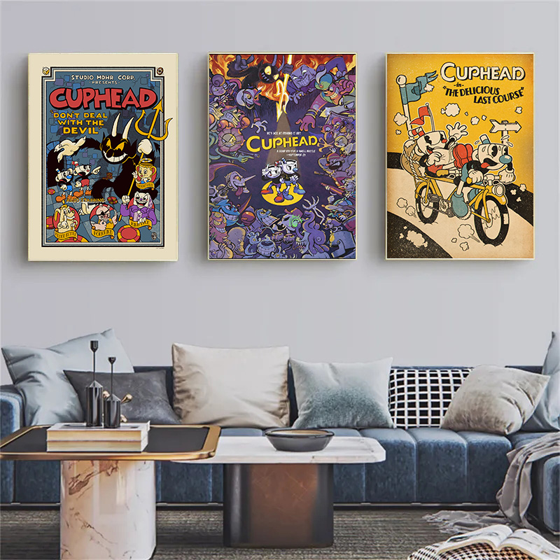 Cuphead-Affiche de jeu vidéo, personnages de dessin animé, peinture sur toile, art mural, décoration pour chambre d'enfant, maison et club n° 2