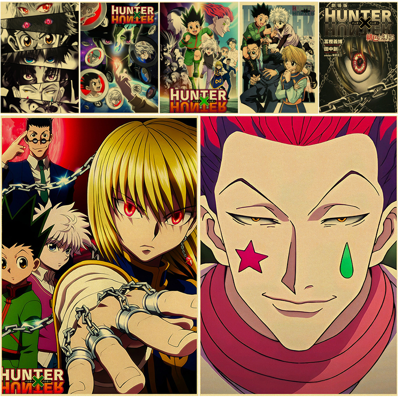 Affiches rétro d'anime de manga de Hunter X Hunter, papier kraft de Hisoka, impressions vintage, décor à la maison et à la chambre, art esthétique, peinture murale n° 1