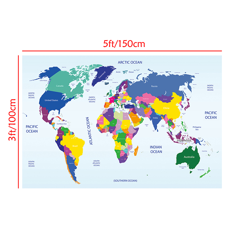 Carte du monde Non tissée colorée 150x100cm, plaque de pays, affiche murale de grande taille pour bureau, école, décoration murale n° 2