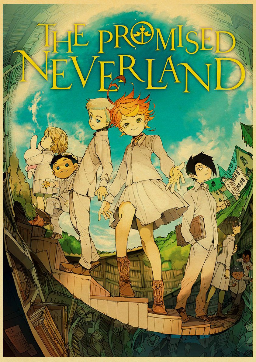 Affiche de dessin animé The Promised Neverland, nostalgie, impression sur papier kraft, décoration murale créative, 73 stickers, peinture pour chambre à coucher n° 6