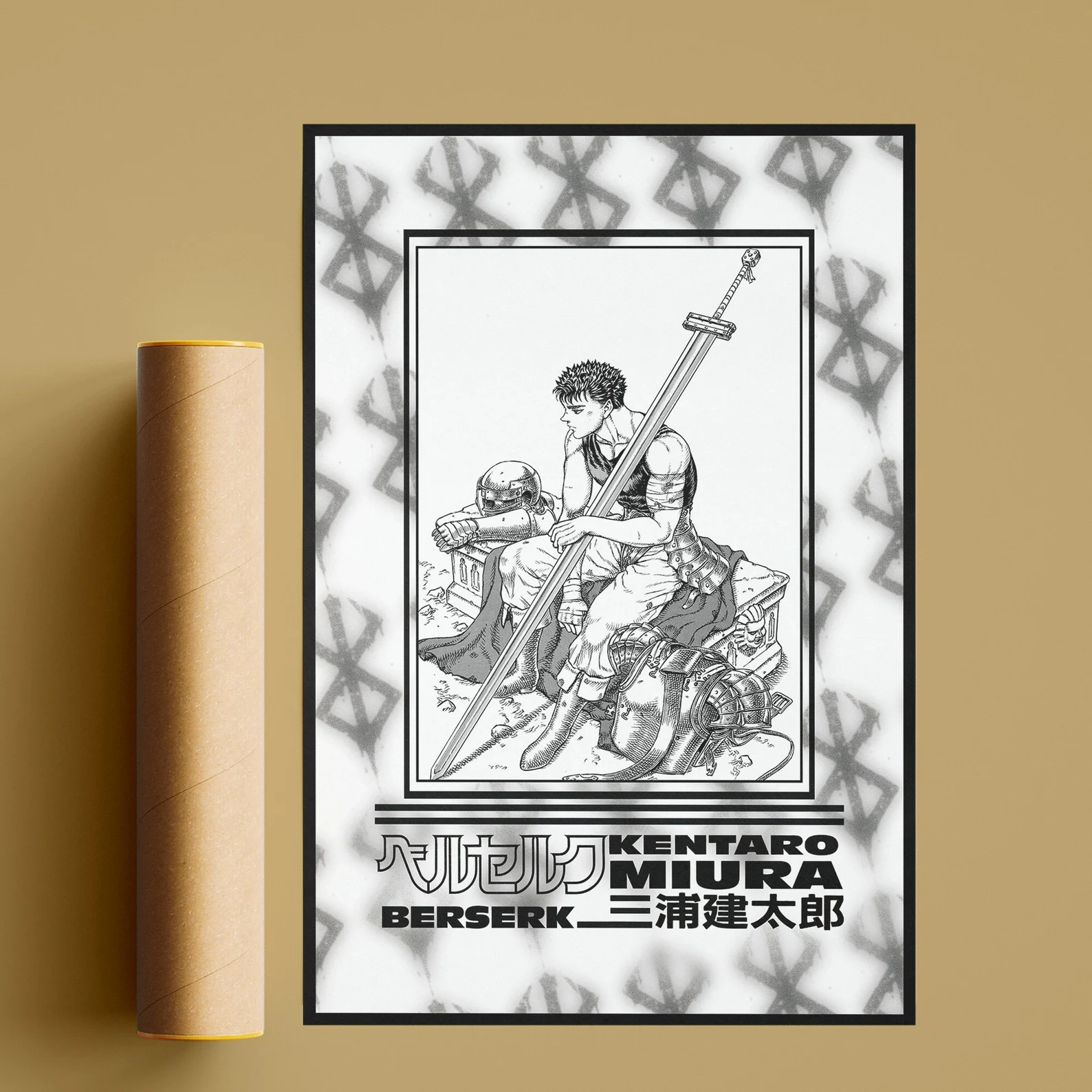 Affiche de Personnage de Dessin Animé Berserk en Noir et Blanc, Peinture sur Toile, Art Mural, Dessin Original, Bande Dessinée, Décoration de Maison et de Chambre n° 2