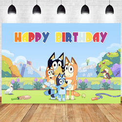 Fond de photographie Bluey de famille de chien de dessin animé, arrière-plans de prise de vue photo en vinyle, décoration de fête d'anniversaire d'enfants, cadeau de studio photo small picture n° 3