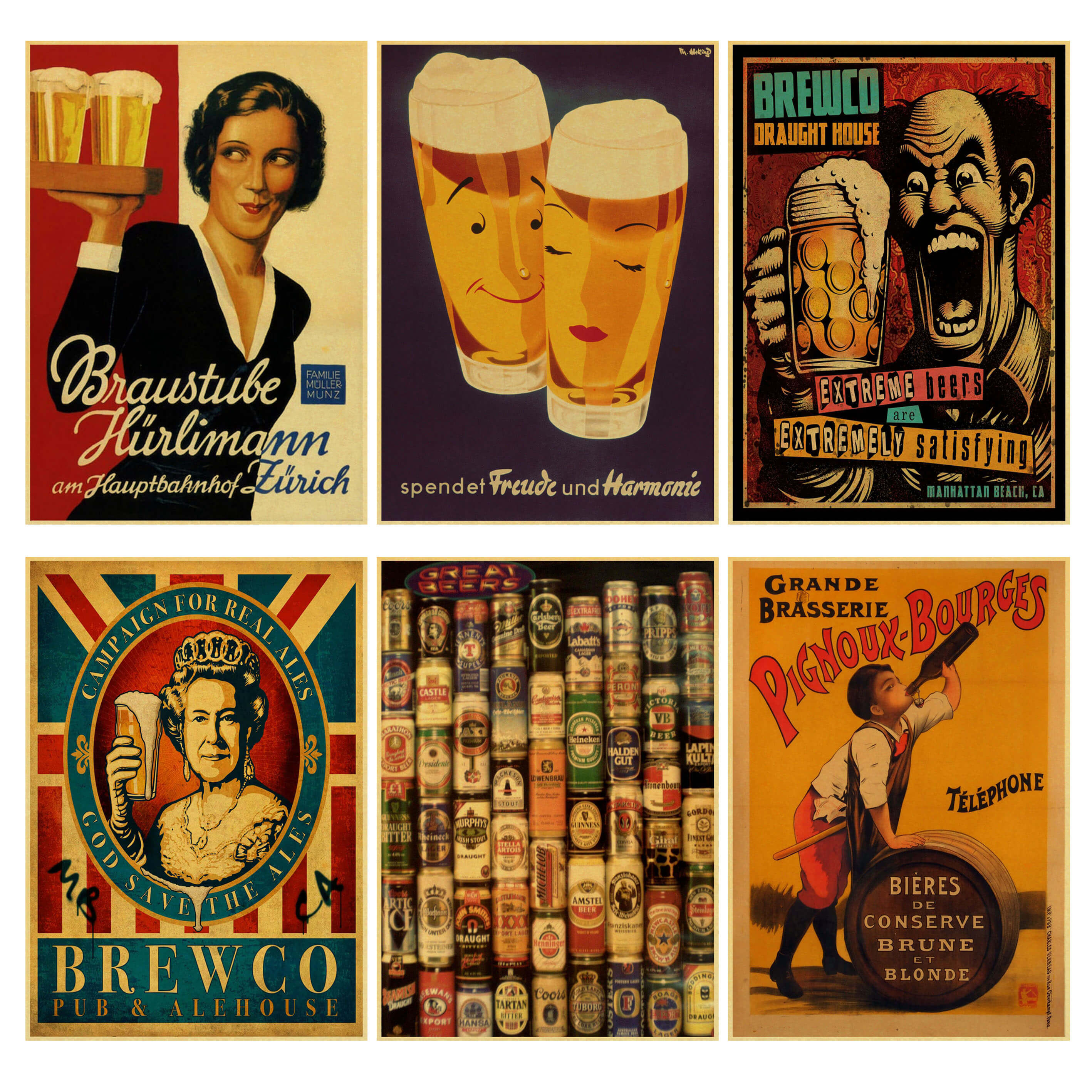 Affiche de Collection de vin de bière, café Bars, affiches de décoration de cuisine, ornement Vintage, autocollants muraux rétro n° 1