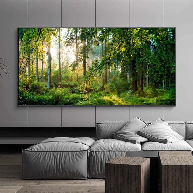 Affiches et impressions de paysage naturel pour la décoration intérieure, peinture d'arbre vert, toile de forêt, art mural pour le salon, HD, gérer les phares n° 4