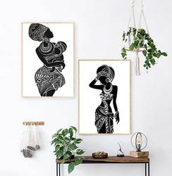 Belle femme africaine avec bébé pour chambre à coucher, art mural, peinture sur toile, image murale en noir et blanc, affiche imprimée, décoration d'intérieur small picture n° 1