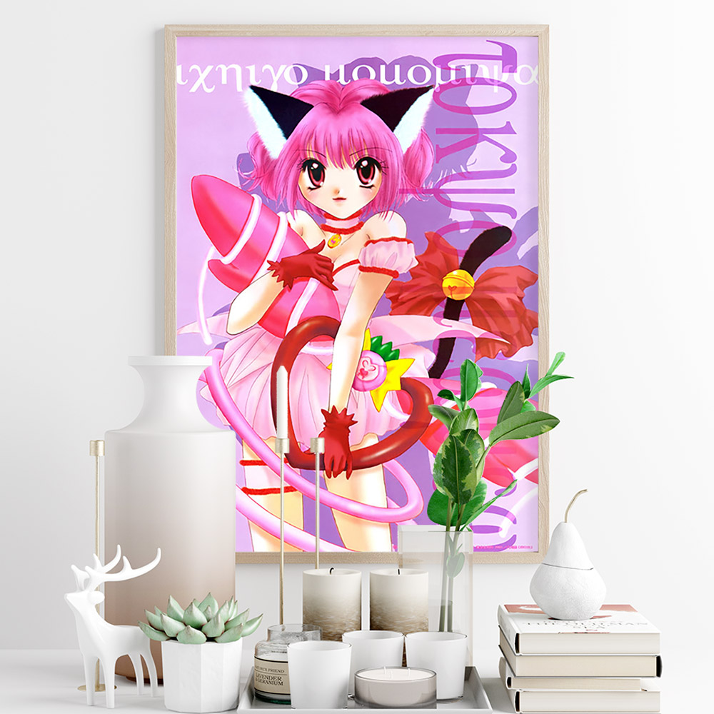 Affiche d'art japonaise imprimée, dessin animé de Tokyo Mew Mew, Manga, peinture sur toile, chat fille, autocollants muraux, décor n° 4