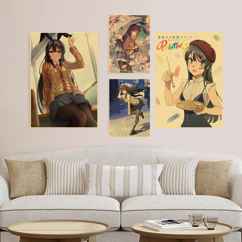 Rascal – affiche de lapin fille Senpai, décor d'art mural, peinture en papier Kraft, image imprimée, décoration de salon n° 2