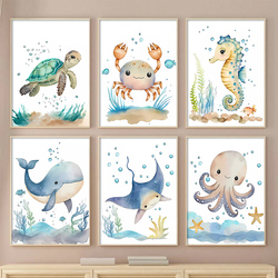 Toile d'Art Mural avec Baleine, Hippocampe et Tortue pour Chambre d'Enfant et Bébé, Affiche Imprimée small picture n° 6