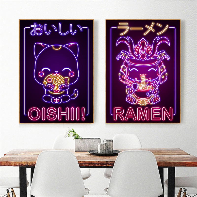 Affiche murale d'art néon Ramen Fujisan, peinture sur toile, manga japonais, dessin animé, décoration de la maison, cuisine et chambre, gérer les impressions n° 3