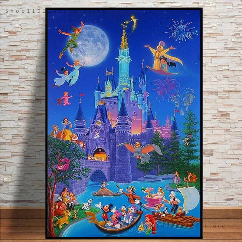 Disney Cendrillon Castle Canvas Painting, Wall Art, Disneyland Under the Starry Night, Cartoon Posters and Prhonneur, Home Decor n° 1