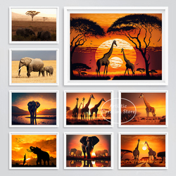 Affiches de paysages de prairie africaine du Kenya, impressions sur toile, art mural, éléphant, girafe, animaux, décoration d'intérieur, salon