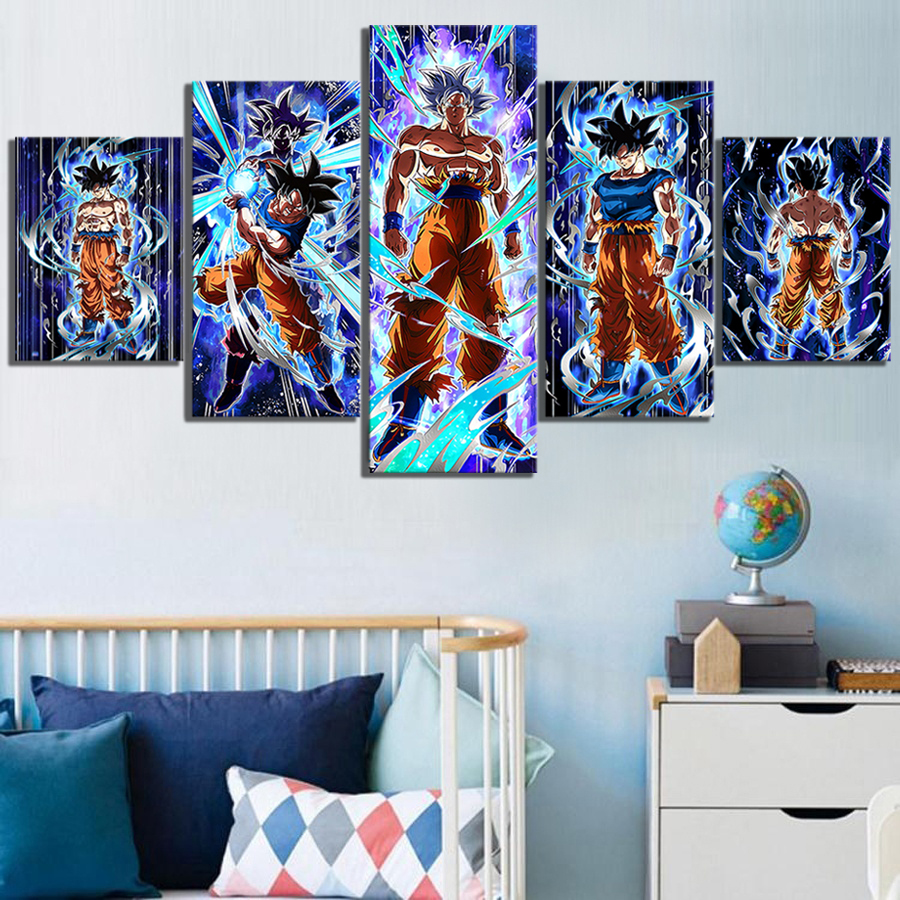 5 pièces Goku Fils Ultra Instinct Dragon Ball Z Jeu Vidéo Affiche HD Dessin Animé Mur Photos Toile Peinture pour Décor À La Maison Cadeau n° 4