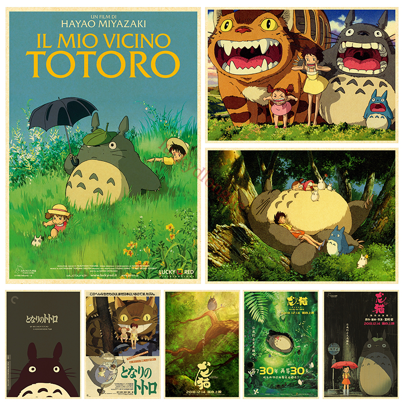 Affiches Murales de Dessin Animé Japonais Totoro, Affiche Vintage en Papier Kraft, Peinture Artistique Sans Cadre, Autocollants pour Salon et Maison n° 1