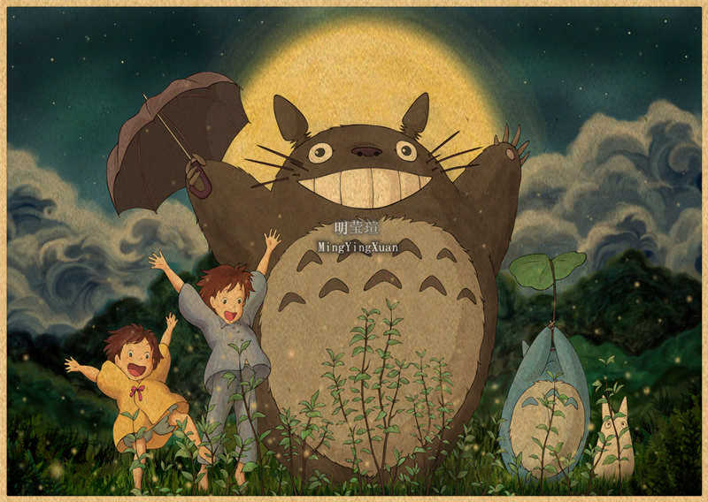 Autocollant mural de dessin animé Tonari no Totoro, affiches de décoration pour la maison, papier kraft Pictur, impressions rétro, art bar, 4K HD n° 3