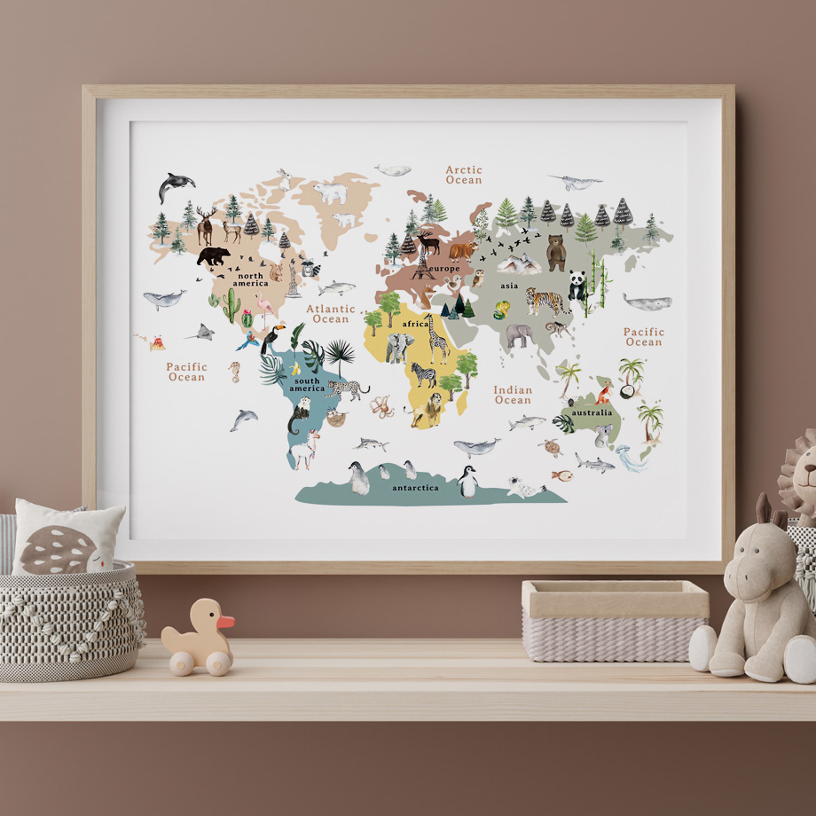 Carte du Monde avec Alphabet pour Décoration de Chambre d'Enfant et Bébé, Affiche avec Système Solaire, Météo, Éducation, Imprimés d'Art Mural n° 1