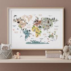 Carte du Monde avec Alphabet pour Décoration de Chambre d'Enfant et Bébé, Affiche avec Système Solaire, Météo, Éducation, Imprimés d'Art Mural small picture n° 1