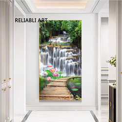 Nature Paysage Affiches et Gravures Moderne Cascade Arbre Lotus Image Toile Peinture Mur Art pour Salon Décoration de La Maison small picture n° 2