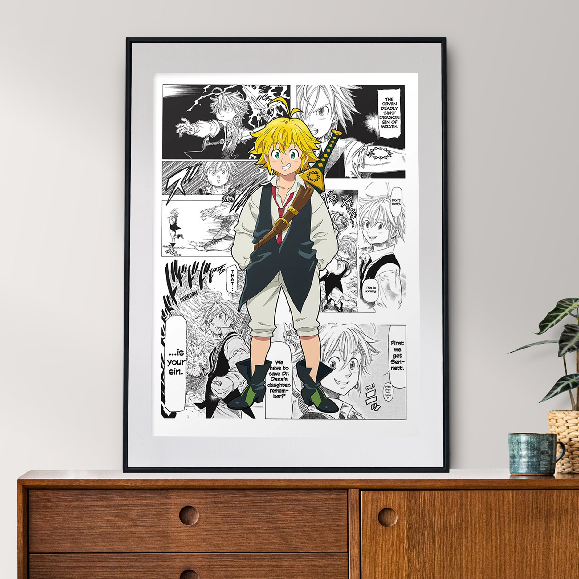 Affiche des Sept Péchés Mortels, Dessin Animé Japonais, Vintage en Noir et Blanc, Impression sur Toile, Art Mural, Décoration de Chambre, Kawaii, pour la Maison n° 2