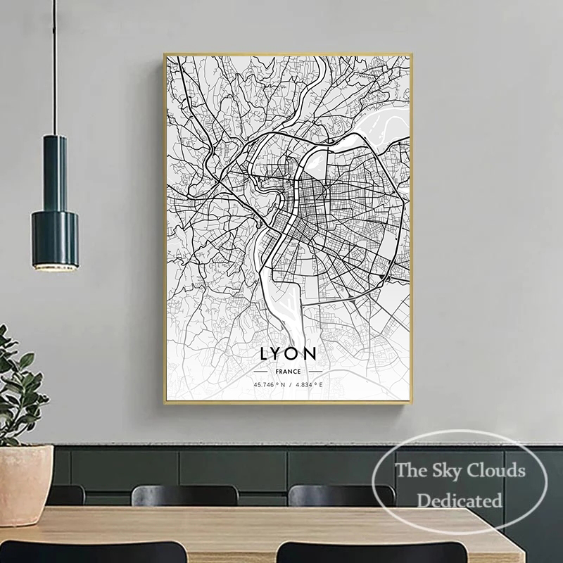 Affiche de peinture sur toile imprimée en noir et blanc, carte de la ville, Paris, New York, HD, photo d'art mural, salon, chambre à coucher, décoration d'intérieur n° 4