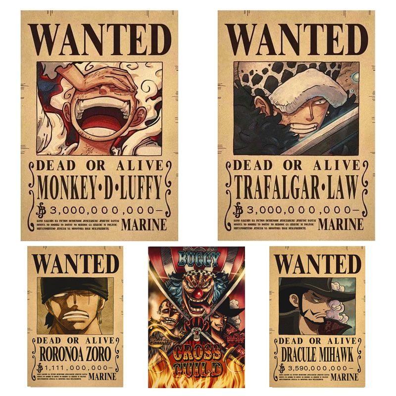 Figurines d'action de l'anime One Piece, Luffy Gear 5, Intérieur a Billion Bounty Wanted Posters, Four Emperors, Vintage Wall Decoration, Poster Toys n° 2