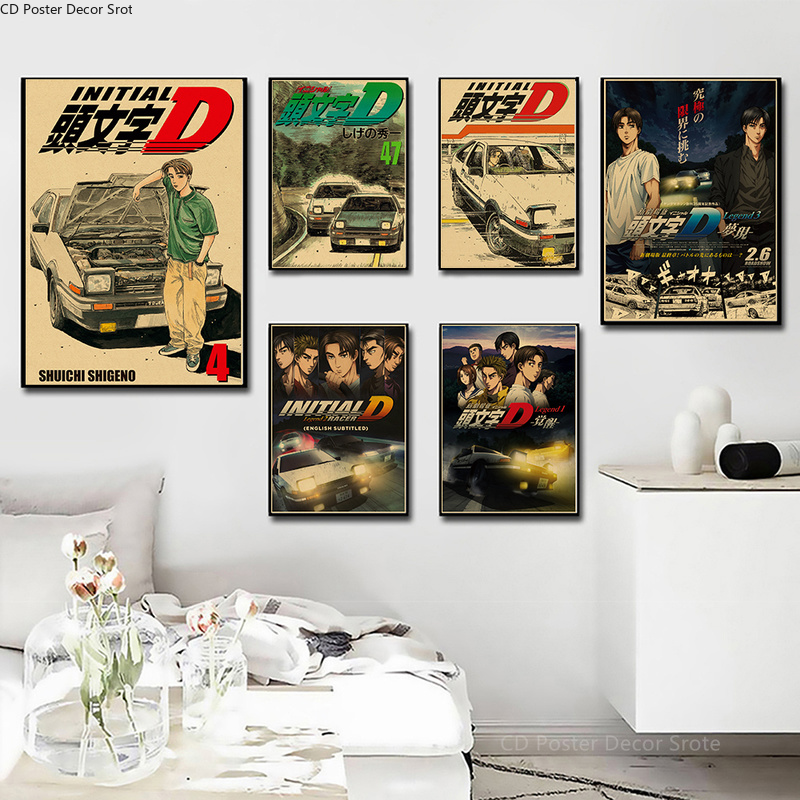 Affiche Vintage en Papier Kraft avec Initial D Anime, Manga Japonais, Bricolage, Décoration de Maison, Chambre, Bar, 73, Art Esthétique, Peinture Murale n° 2