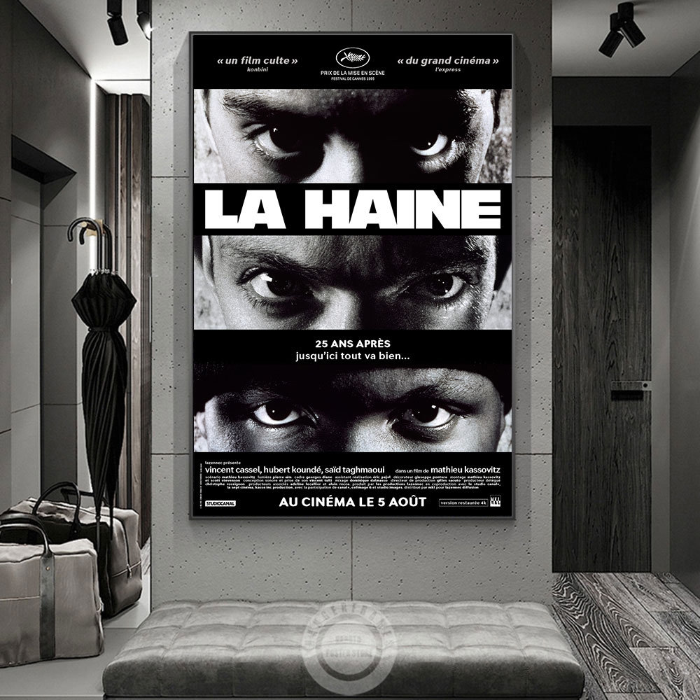 La Haine – affiche Vintage de films, Film d'art mural du drame du Crime français, peinture sur toile, décoration de La maison, 1995 n° 2