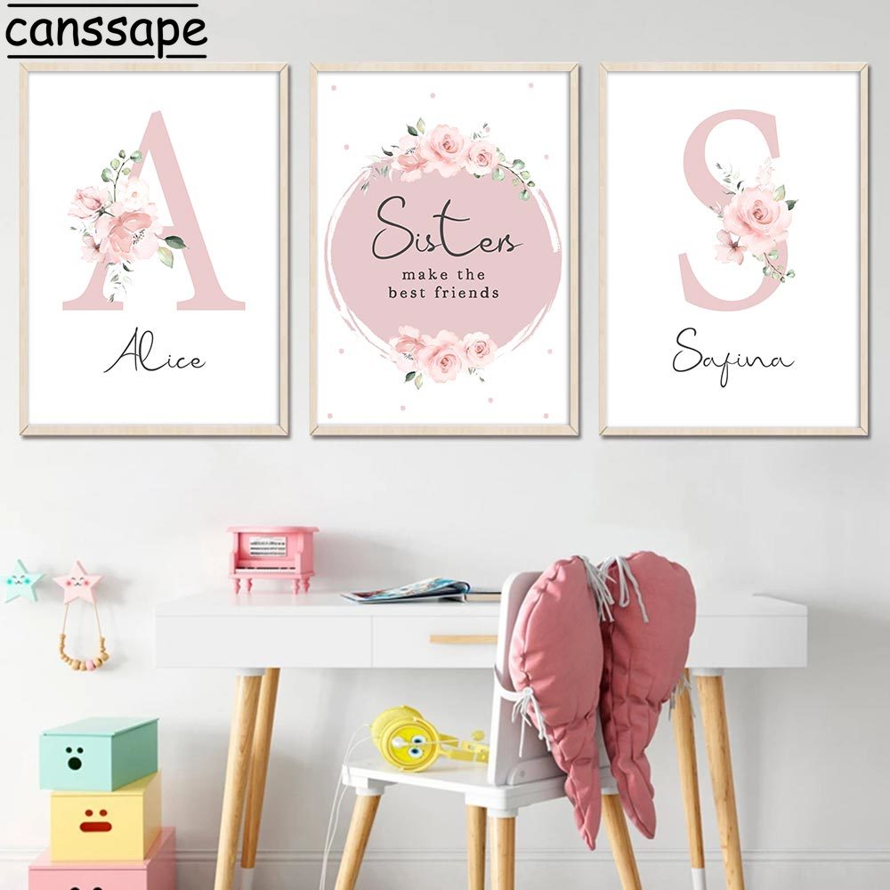 Peinture sur Toile avec Nom Personnalisé pour Décor de Chambre de Bébé Fille, Affiche Murale avec Impression de 16% de Meilleurs Amis, Art Mural pour Pépinière n° 3