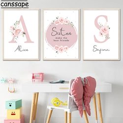 Peinture sur Toile avec Nom Personnalisé pour Décor de Chambre de Bébé Fille, Affiche Murale avec Impression de 16% de Meilleurs Amis, Art Mural pour Pépinière small picture n° 3