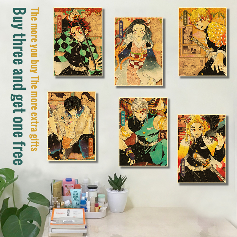 Affiche murale imprimée de Demon Slayer, affiches d'anime japonais, papier kraft vintage, maison, salon, autocollants muraux, peinture d'art, sans cadre n° 2