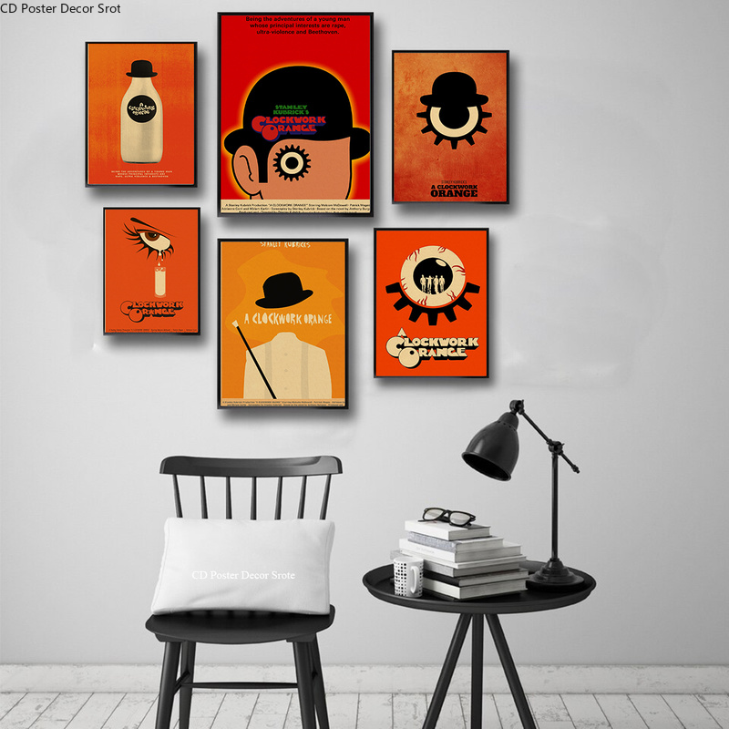 Affiche vintage de film d'horlogerie en papier kraft, décor de cinéma, art esthétique, peinture murale, vintage, orange, Crime, chambre, bar n° 3