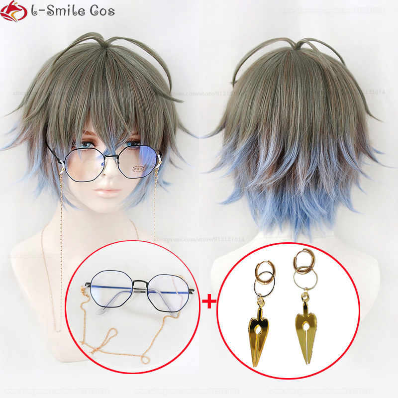 NIJISANJI-Perruque de Cosplay VTuber de Haute Qualité, Cheveux Synthétiques, Gris Brun Dégradé Bleu Clair, Degré de Chaleur, Ike Eveland n° 1