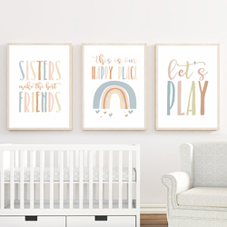 Affiches murales nordiques pour chambre d'enfant, art de dessin animé arc-en-ciel, peinture sur toile, citations de Play 16% Friends, impressions de décoration pour bébé fille small picture n° 1