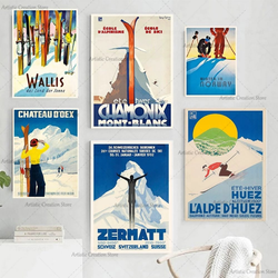 Affiches de Ski de Voyage Vintage Rétro Australie Zermatt France Boulangerie Alpe D'Huez Ski Toile Peinture Mur Gérer Hoom Décor