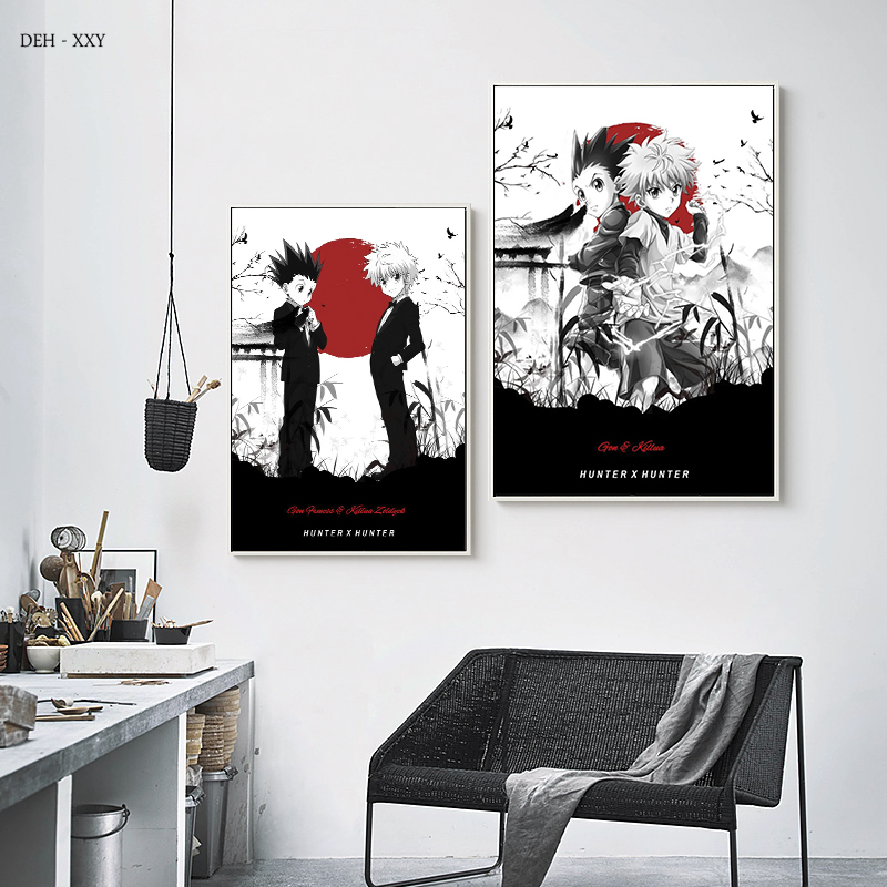 Affiches en toile imprimées HD Canavs, Hunter X Hunter Anime, peinture noire et blanche, art mural comique, gérer pour chambre d'enfant, décoration d'intérieur n° 4