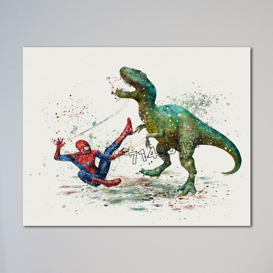 Affiches de héros de dessin animé Marvel Avengers, sourire, aquarelle, dinosaure, chambre d'enfant, décoration d'intérieur, peinture sur toile de qualité, art mural n° 3